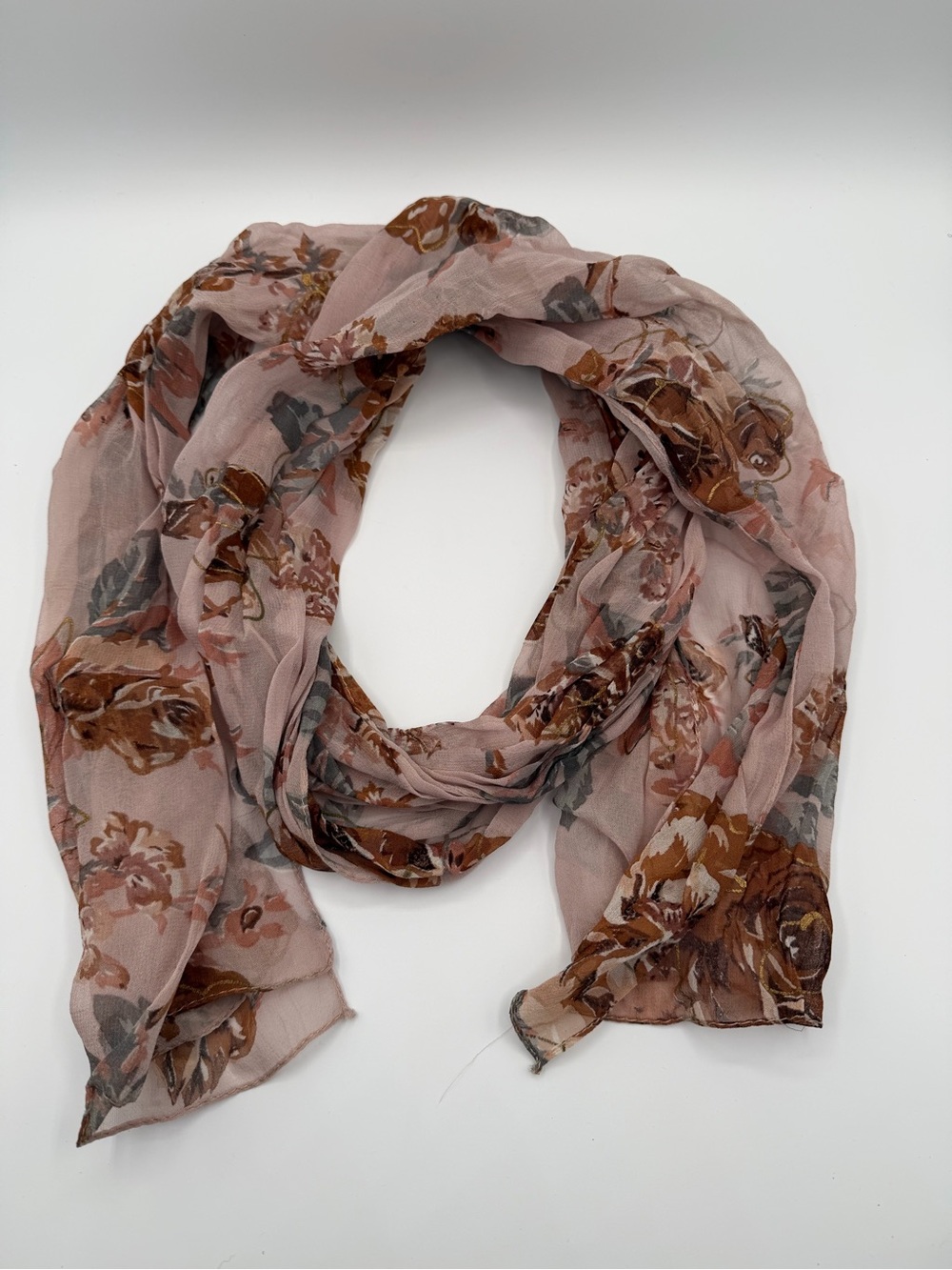 Floral Sheer Scarf in Dusty Pink and Brown